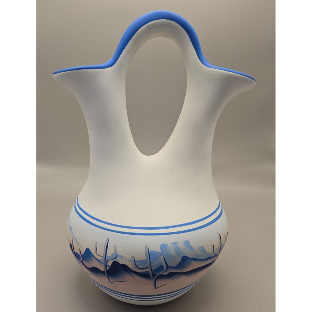 Vase Navajo Double Floral Opening Painted  Signed Approx.  10" Tall Ceremonial